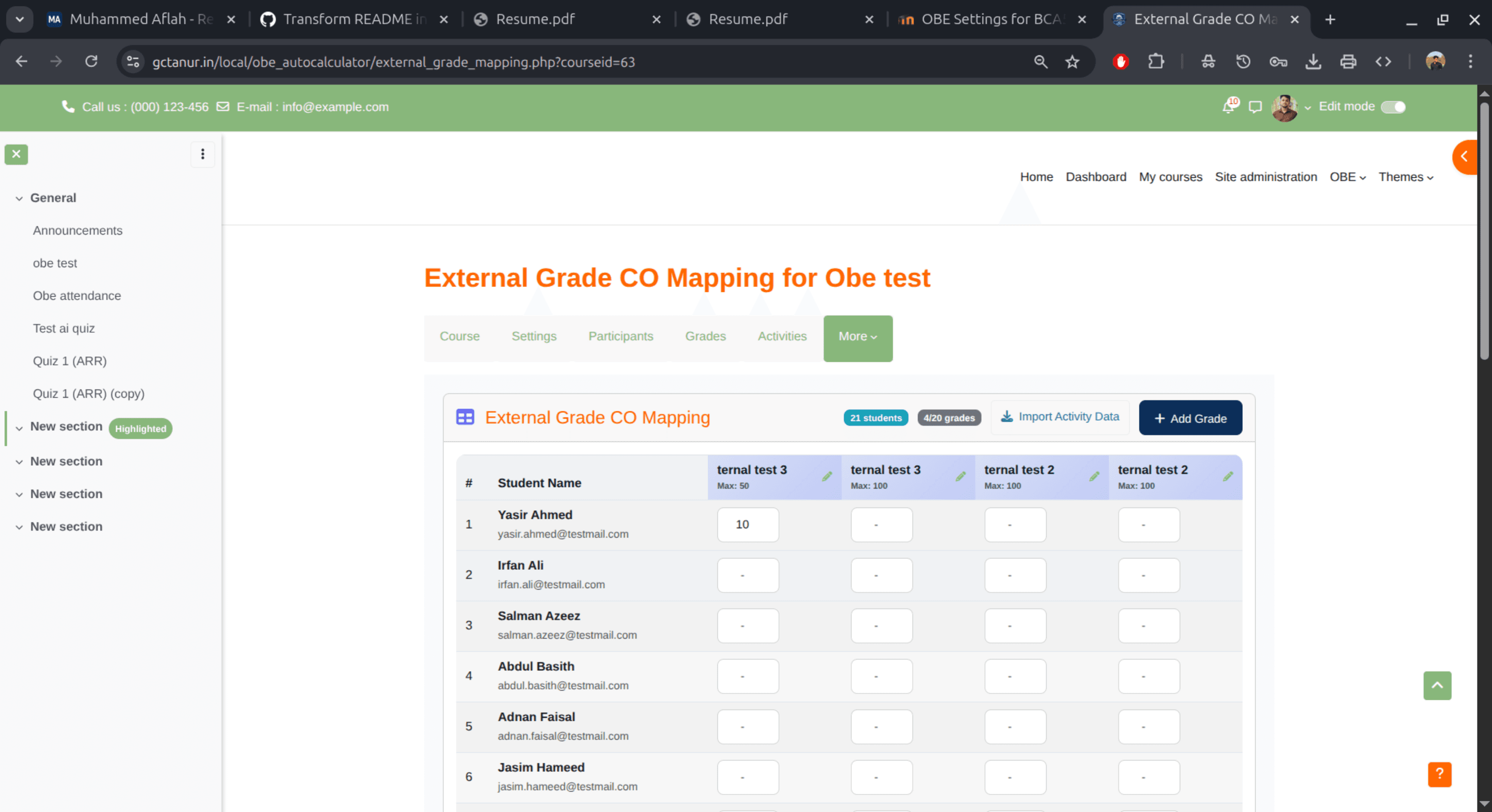 External Source Attainment from Assignments & Quizzes