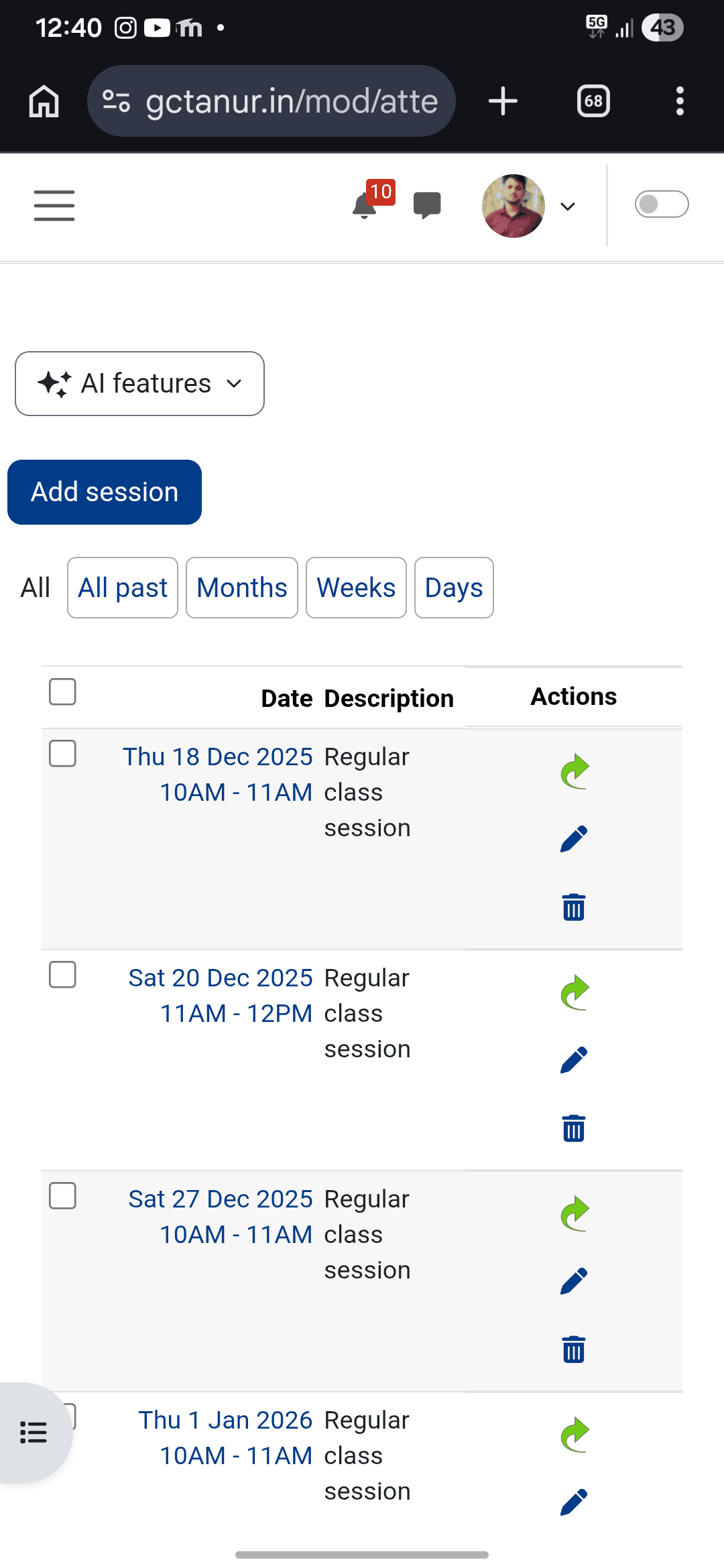 After: all sessions page optimized for mobile