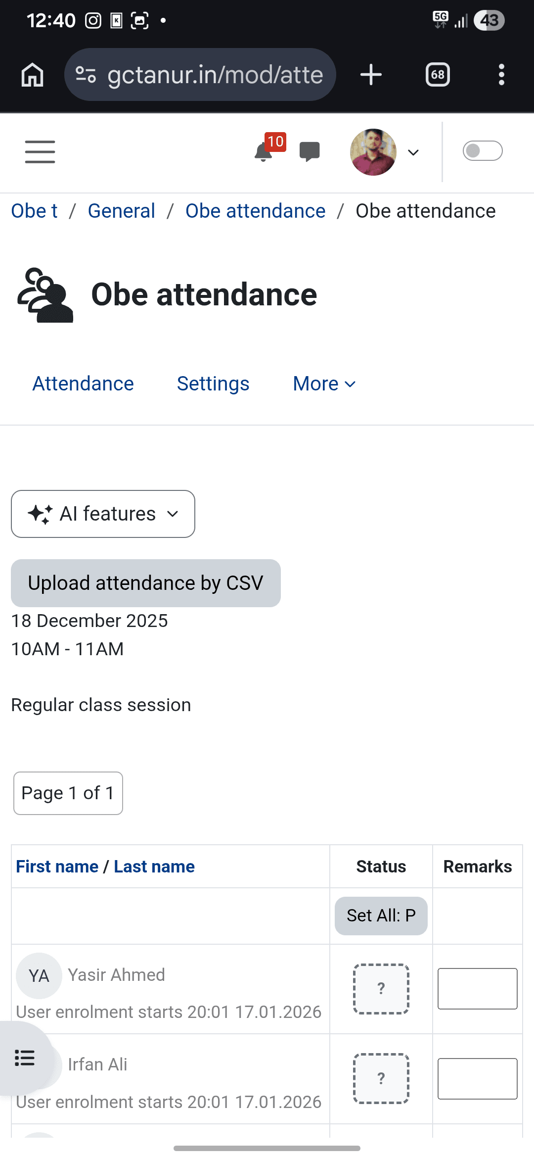 After: responsive attendance taking page